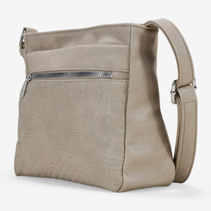 Bolso bandolera color piedra con detalles bordados