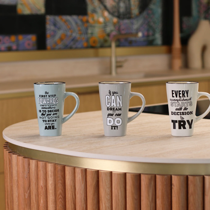 Lot de 6 mugs assortis en grès 51cl CITATIONS