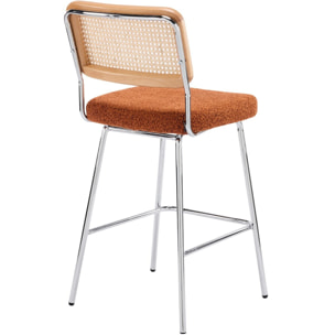 Lot de 2 chaises de bar en cannage et tissu bouclé, piètement chromé - MUSE