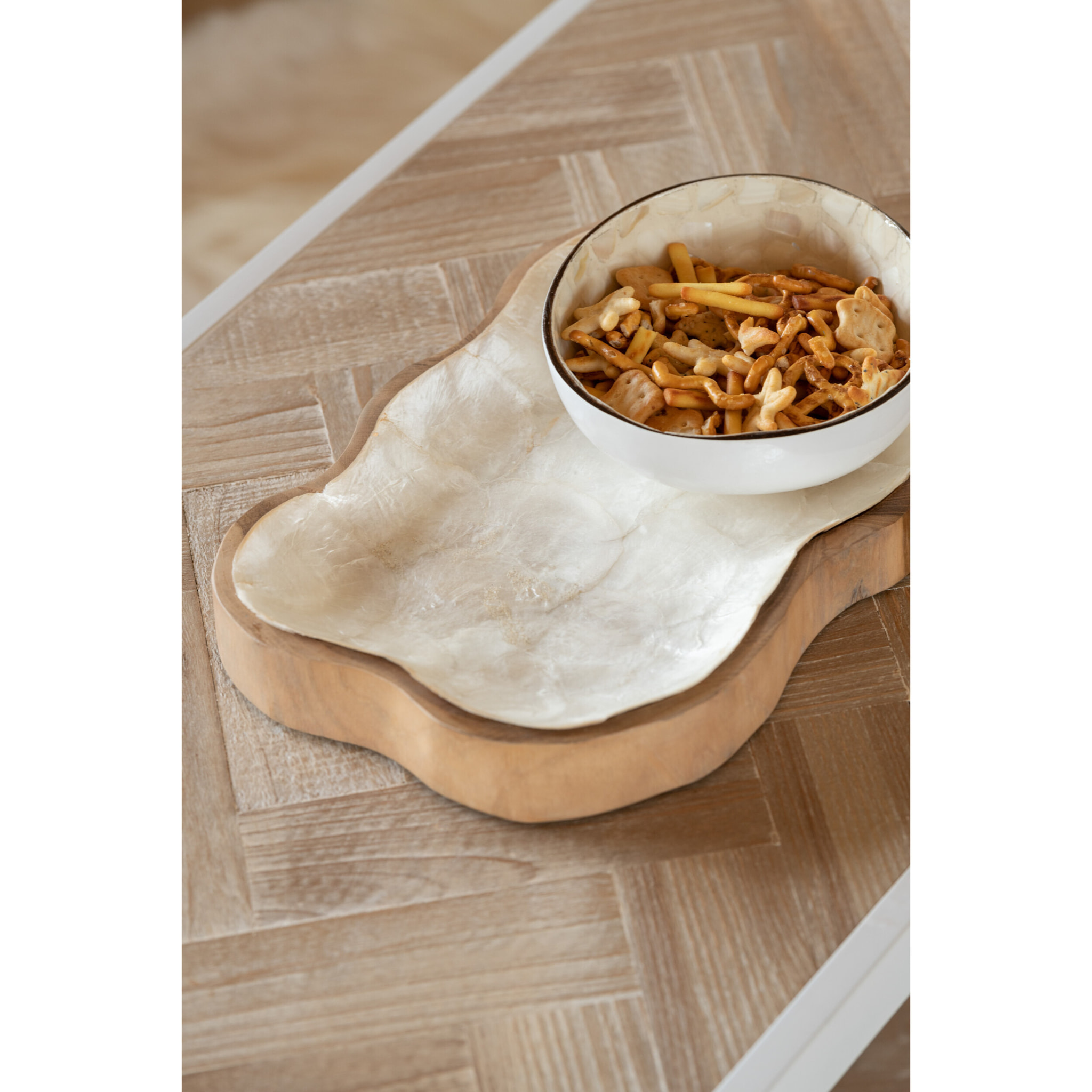 J-Line bol Demi Noix De Coco Boule Nuye - bambou - blanc