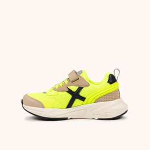 Zapatilla Infantil Amarillo Flúor y Negro con Velcro MUNICH MINI TRACK VCO 26