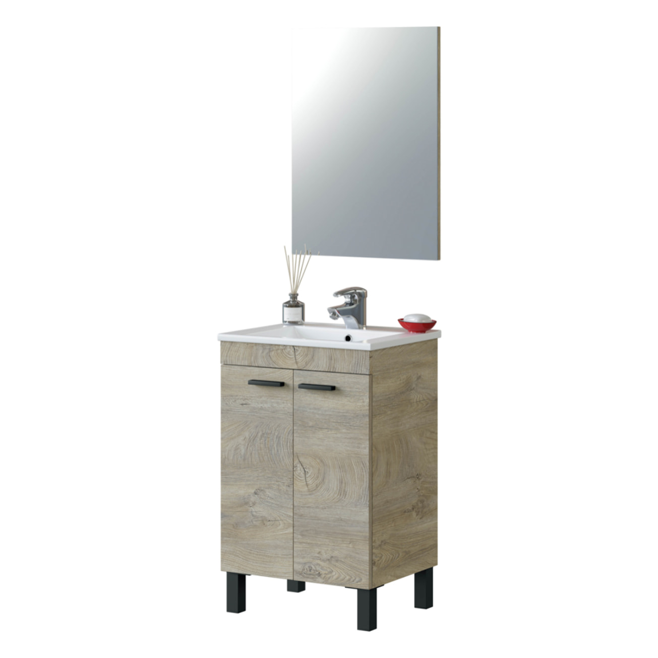 Mueble Baño Con Espejo Koncept 80x50x40 Cm Roble Alaska