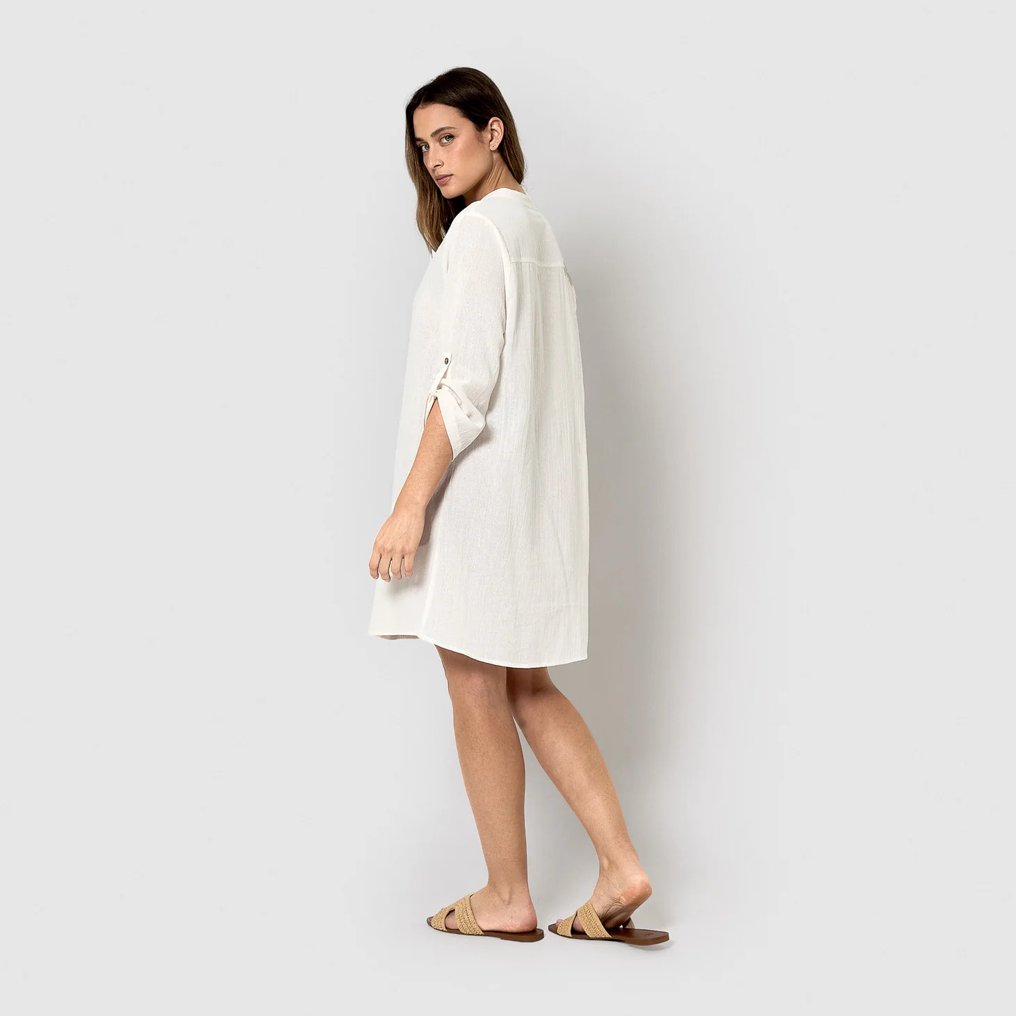 Vestido corto algodón liso natural