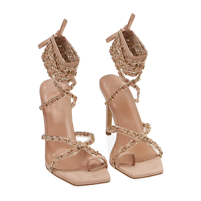 Sandali lace-up nude in microfibra, tacco 10,5 cm