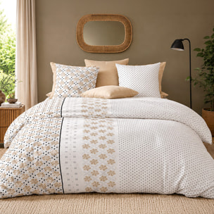 Parure housse de couette 100% percale de coton motif floral graphique - ROSALB