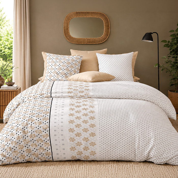 Parure housse de couette 100% percale de coton motif floral graphique - ROSALB