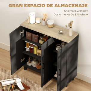 Aparador Estrecho de 3 Puertas, Aparador de Salón con Estantes Ajustables, para Cocina, Entrada, Comedor, Dormitorio, Negro, 90x30x90 cm