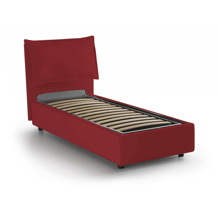 Letto singolo Azzurrino, Letto contenitore con rivestimento in tessuto, 100% Made in Italy, Apertura frontale, adatto per materasso Cm 80x200, Rosso