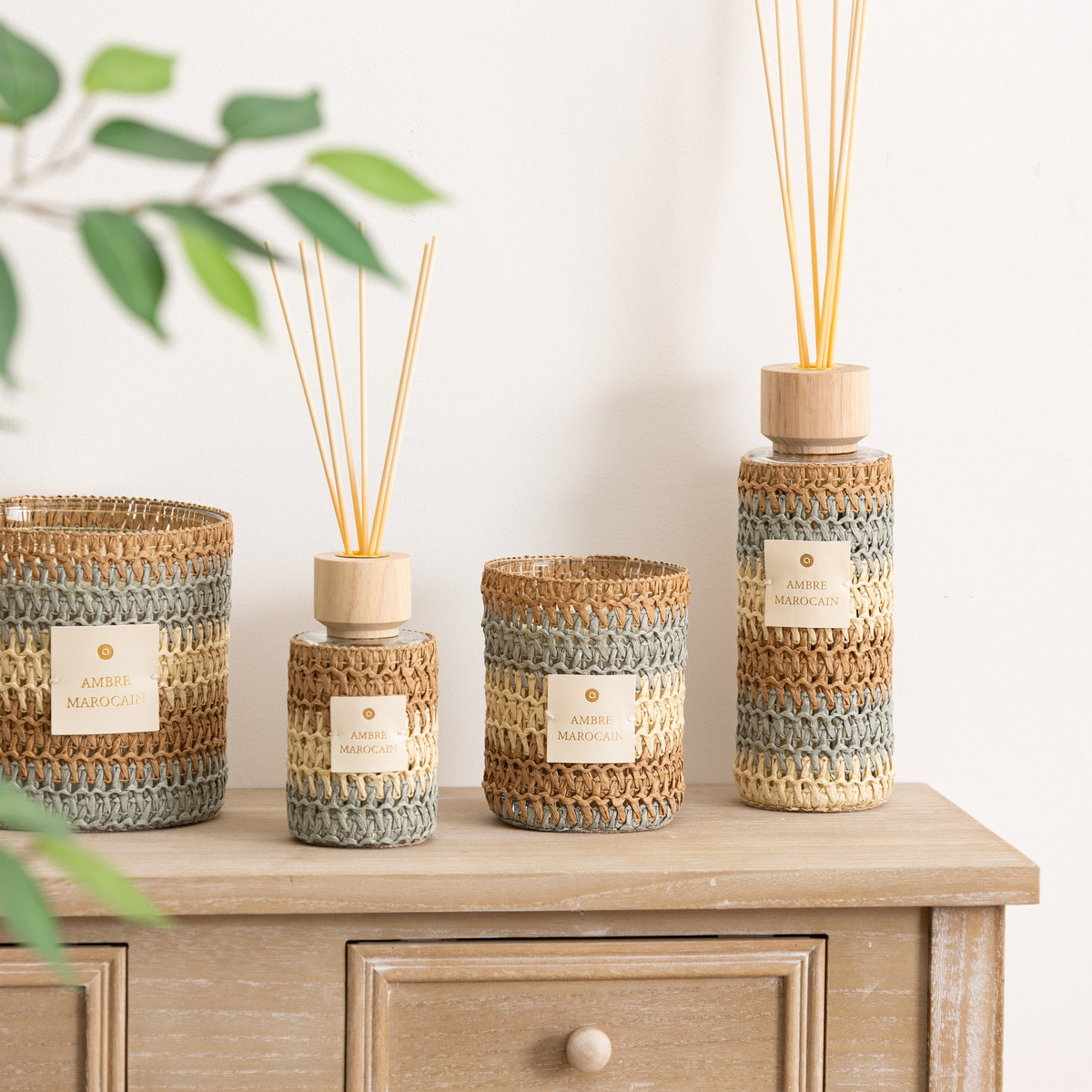 Diffuseur de parfum Zaya 500ml verre et fibres naturelles ambre