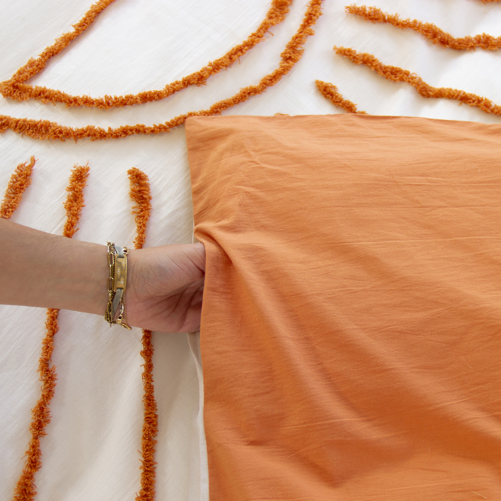 Parure de lit enfant coton tufté motif soleil - Terracotta