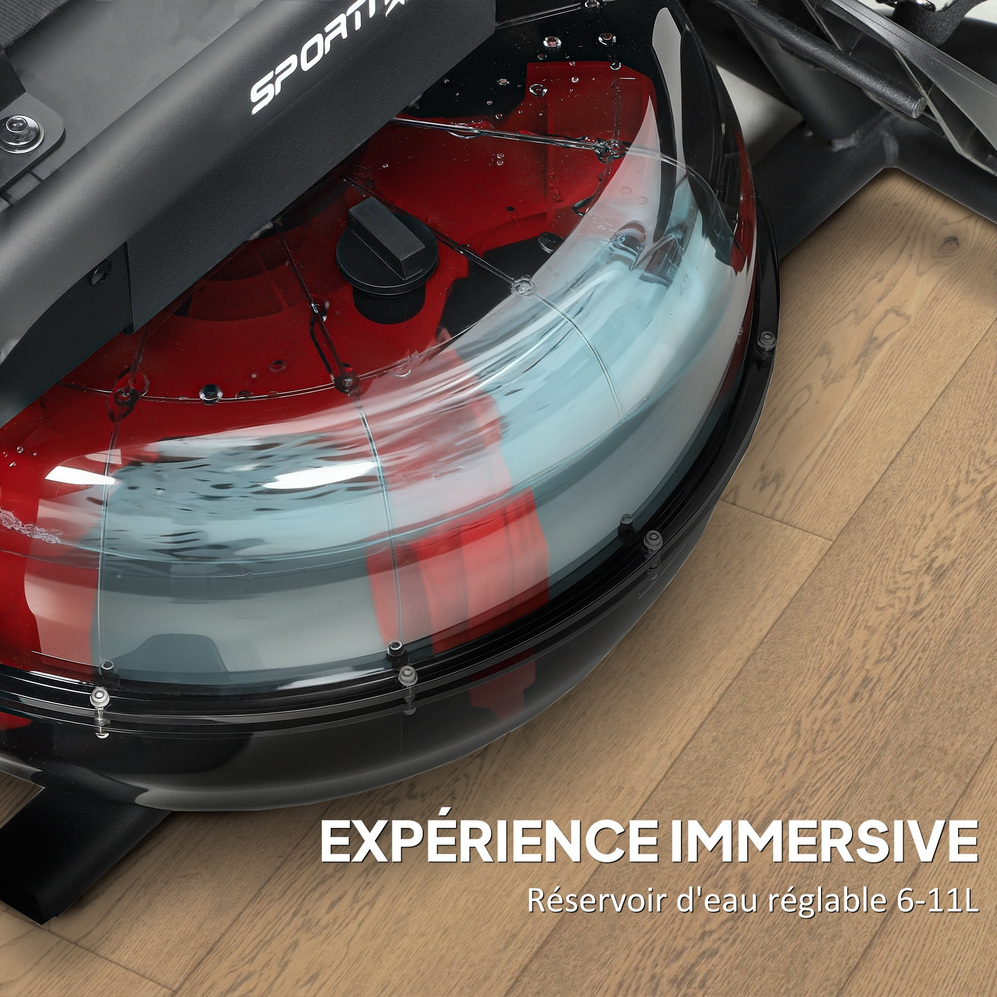 Rameur à eau résistance ajustable réservoir 6-11L écran LCD multifonction rangement vertical acier noir