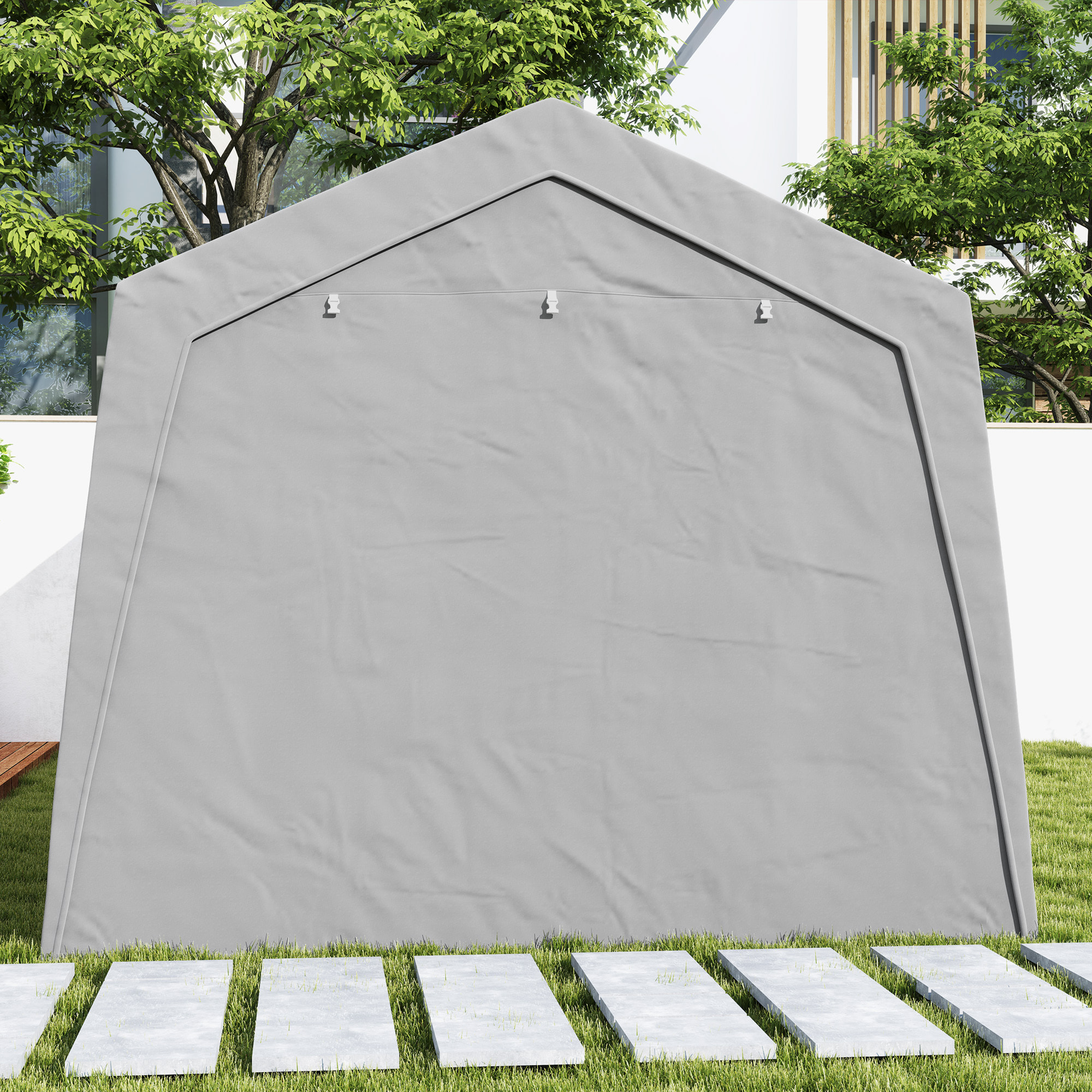 Cobertizo Jardín Exterior 300x597x257 cm Carpa con Puerta Enrollable con Cremallera Impermeable Tienda de Almacenamiento en Garaje Exterior para Motos Bicicletas Herramientas de Jardín Gris