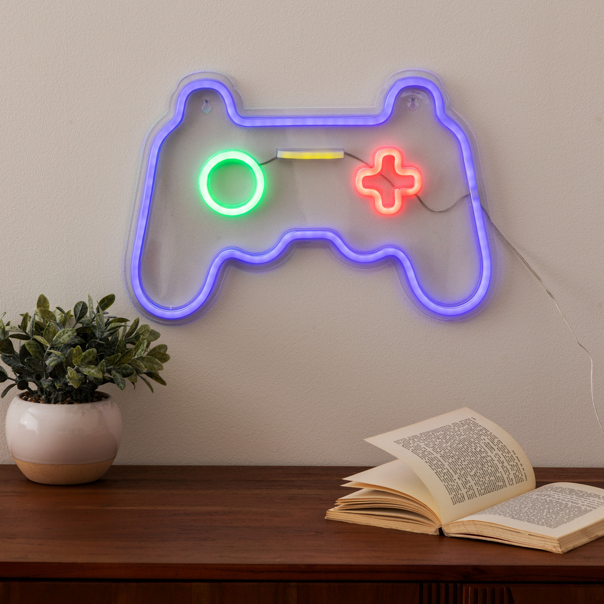 Tube néon mural led "Manette" bleu L 41cm