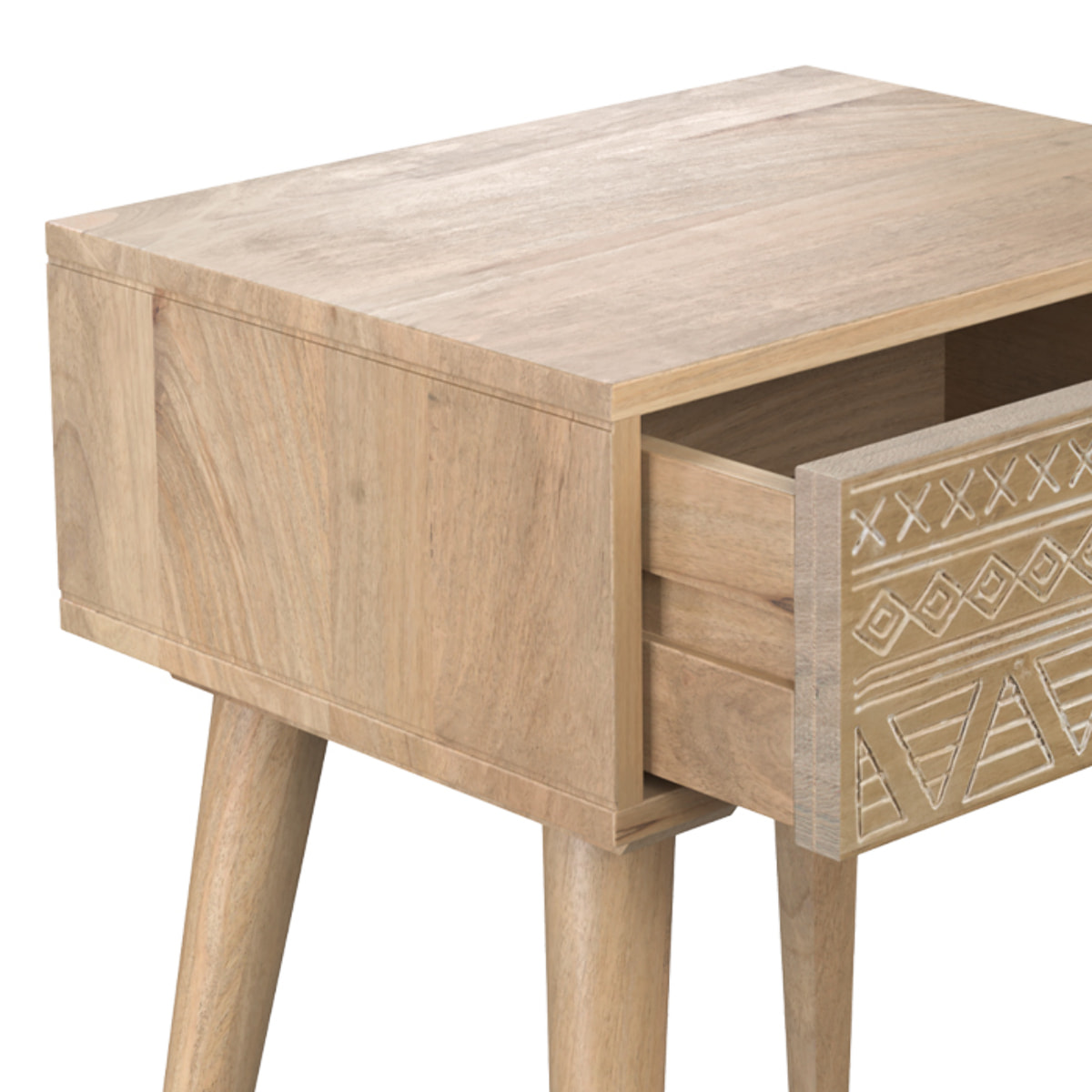 Table de chevet en bois de manguier gravé 1 tiroir - Tiny