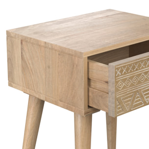Table de chevet en bois de manguier gravé 1 tiroir - Tiny