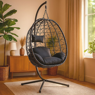 Fauteuil suspendu effet rotin noir LIMA