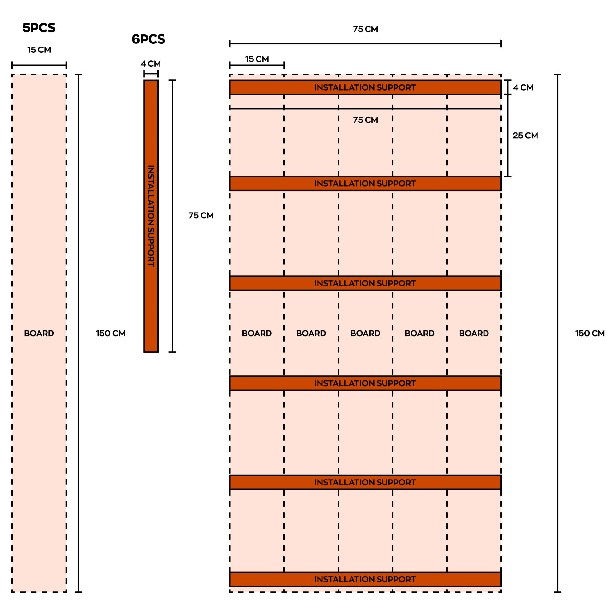 Kaido - Set di 5 Doghe Pavimento da Esterno 150x75 cm per Giardino Patio Terrazza in WPC Nero