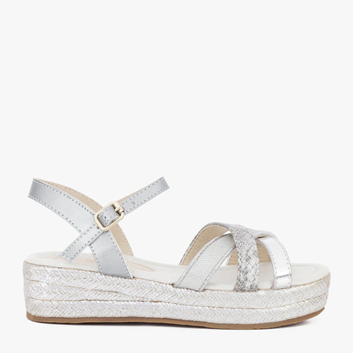 Sandalias Cuña de Niña Glitter Plata