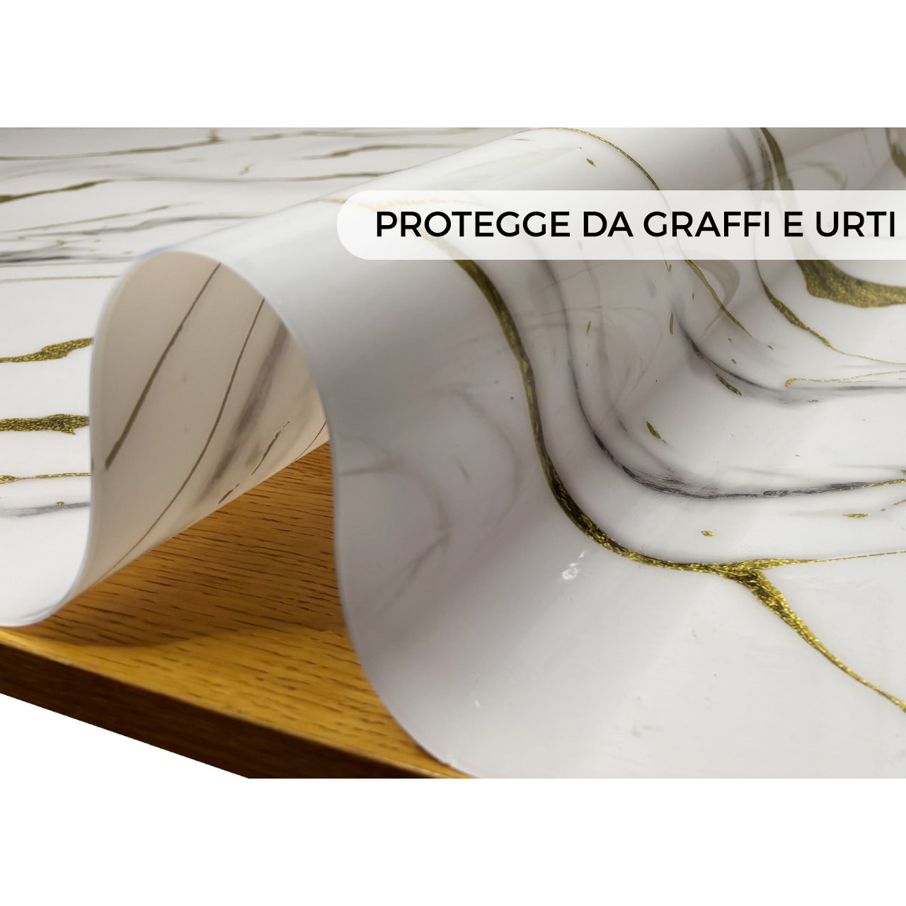 Tovaglia Antimacchia Plastificata Idrorepellente Rotolo Tasgliabile PVC Proteggi Tavolo Crystal Marmo D11 1,55mm