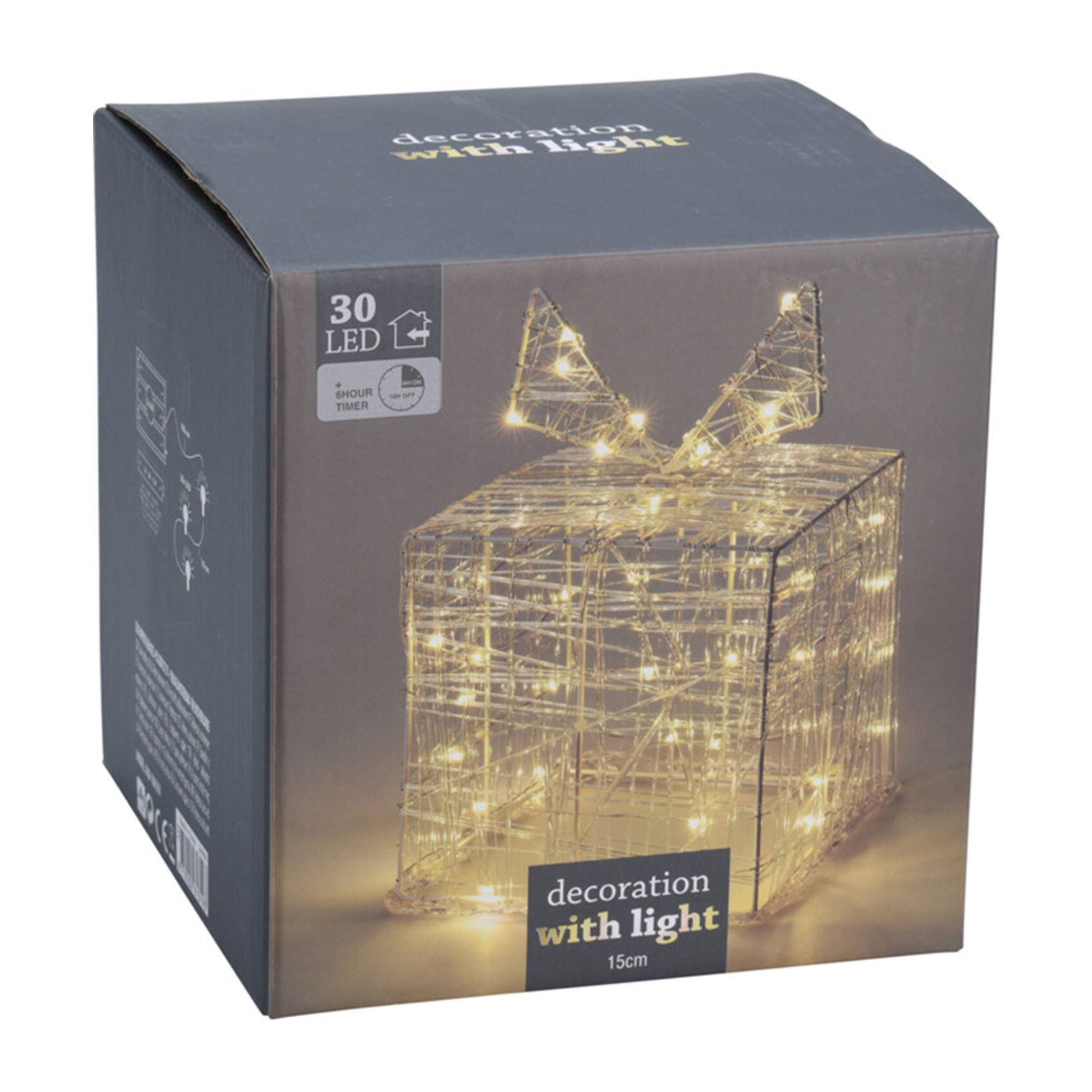 Caja de regalo navideña decorativa con 30 micro leds blancas cálidas 15x15x15cm