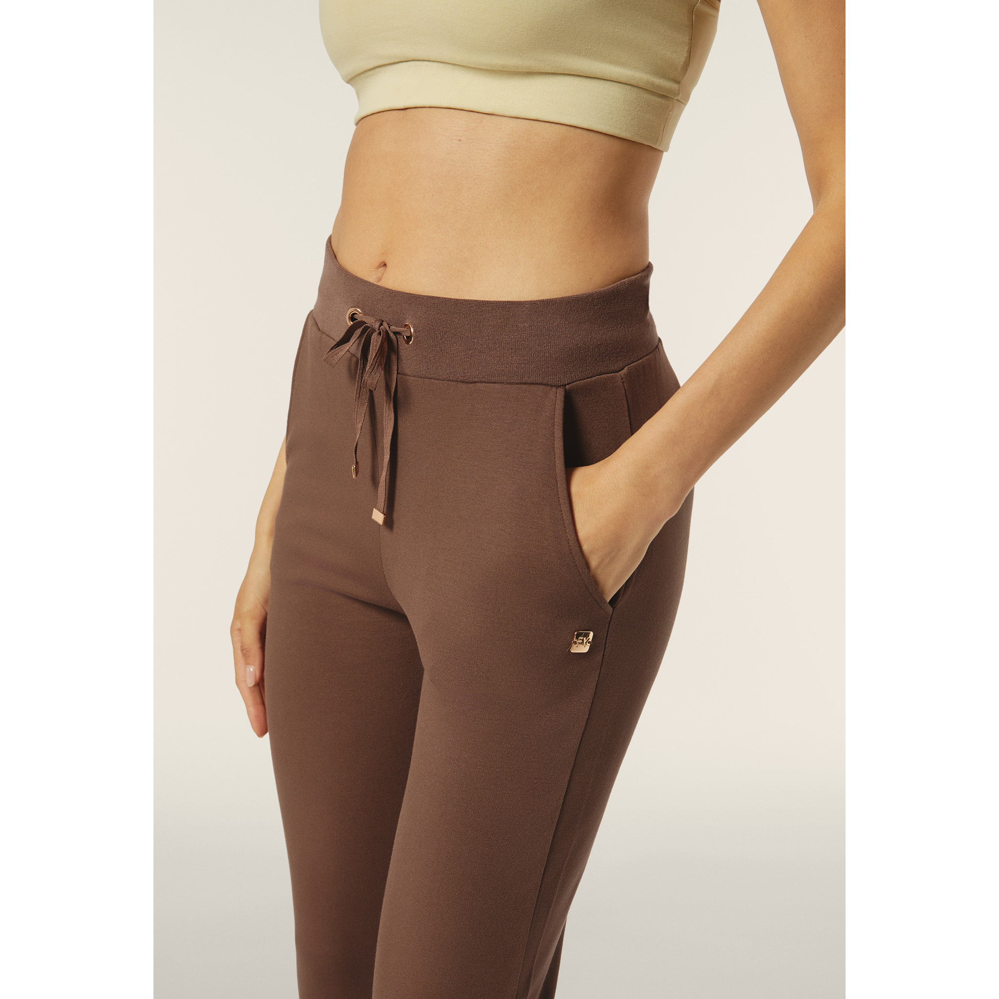 Pantalone donna in felpa di viscosa con vita in costina