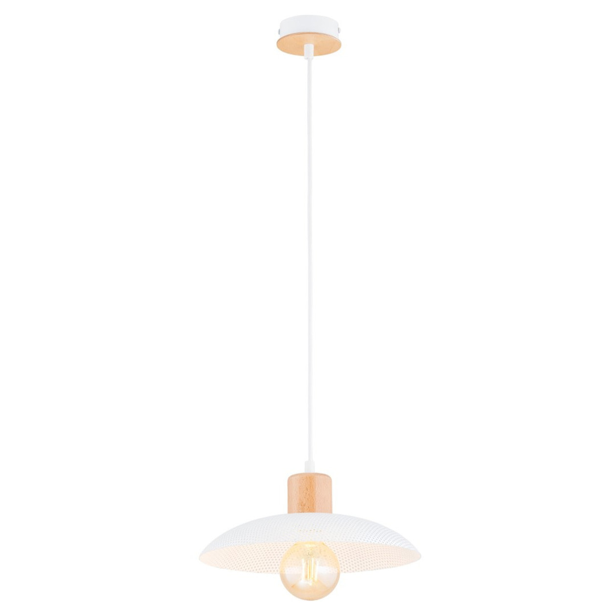 Lampada a sospensione KOBE in acciaio bianco e legno naturale