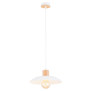 Lampada a sospensione KOBE in acciaio bianco e legno naturale