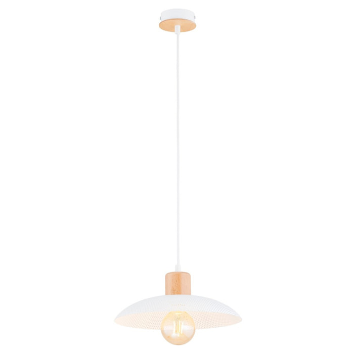 Lampada a sospensione KOBE in acciaio bianco e legno naturale