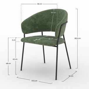 Lot de 2 chaises en tissu vert sapin et pieds en métal noir - Amaya