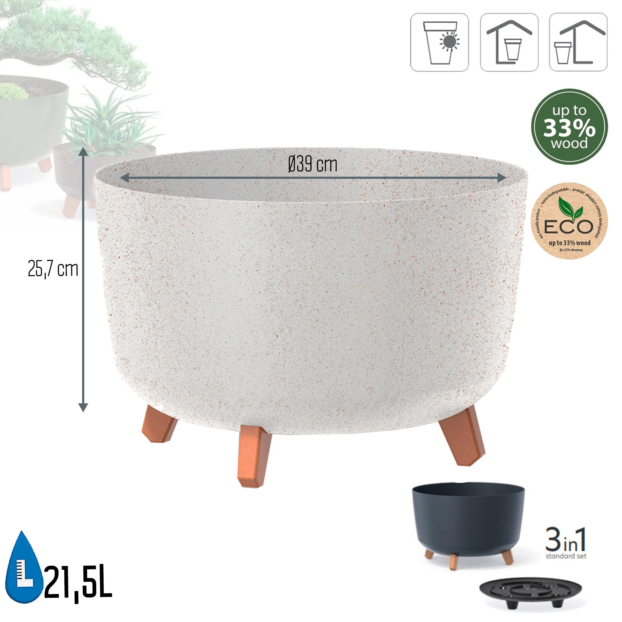 Macetero color blanco roto,sin depósito , colección gracia de 23,5 x 23,5 x 18,7 cm, capacidad de 5,1 l.