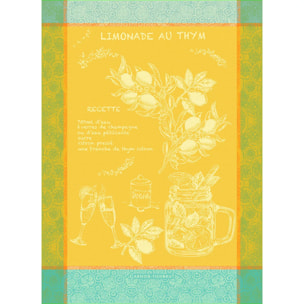 Torchon pur coton motif jacquard jaune Limonade au thym soleil