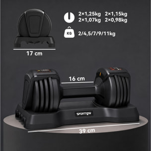 SPORTNOW Mancuerna Ajustable 11 kg con 5 Niveles de Peso, Pesas y Mancuernas, Sistema de Ajuste Rápido, Bloqueo de Seguridad, Agarre Antideslizante y Base, para Entrenamiento en Casa, Gimnasio