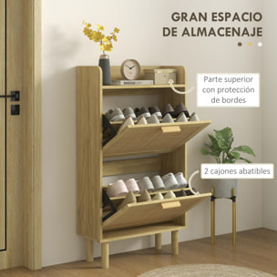 Mueble Zapatero de Recibidor Armario Zapatero Estilo Bohemio con 2 Cajones Abatibles y 1 Estante Abierto para 18 Pares de Zapatos Zapatero Estrecho para Pasillo Entrada 80x24,5x110 cm Roble