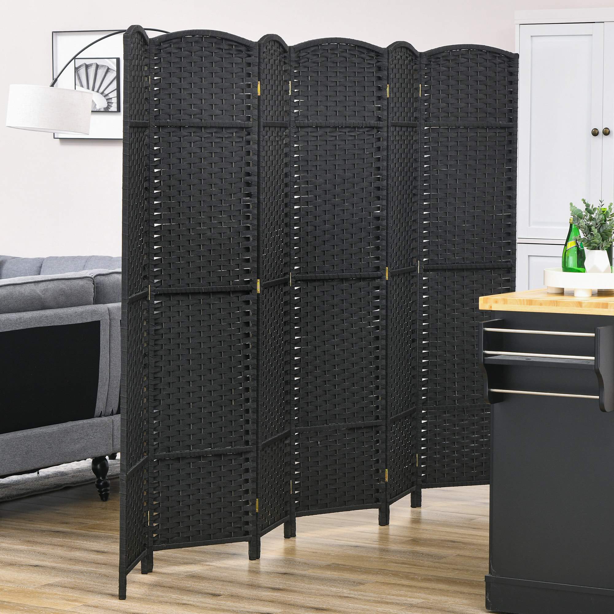 Biombo de 6 Paneles Separador de Ambientes Plegable 240x170 cm Biombo Separador de Ambientes para Salón Dormitorio Oficina Negro