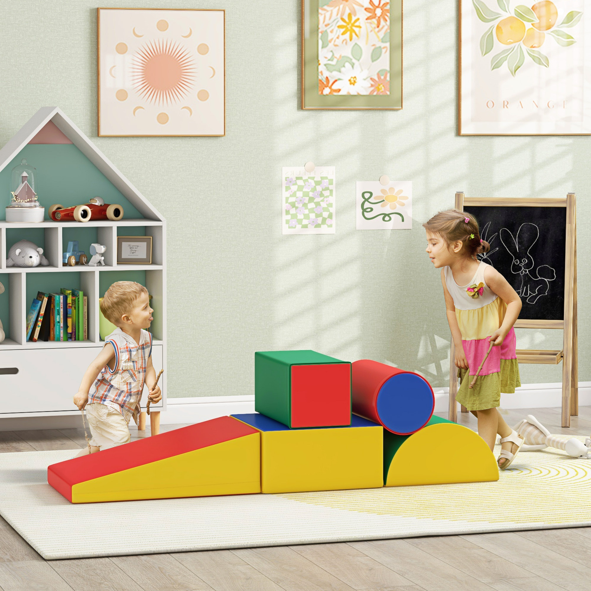 Juego de 5 Bloques de Espuma para Niños, Bloques de Psicomotricidad, Figuras de Construcción, Juguete para Aprendizaje para Escalar y Gatear, Multicolor