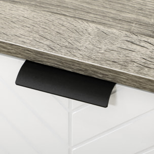 Buffet design scandinave 4 portes 2 étagères piètement bois de pin panneaux portes motif chevrons blanc aspect bois gris