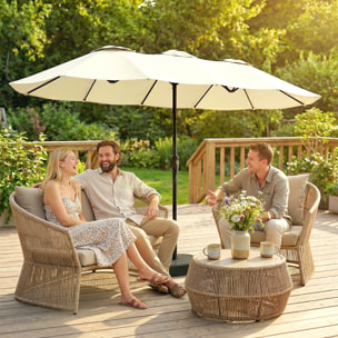 Parasol de jardin XXL dim. 295 x 148 cm base de lestage + 2 sacs inclus beige