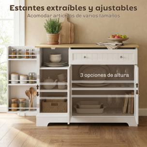 Aparador de Cocina, Armario de Cocina con 3 Estantes de Puerta, 1 Cajón, Estantes Ajustables, Aparador para Comedor, 105x40x83 cm, Blanco