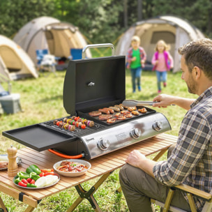 Barbecue à gaz de table combiné gril et plancha avec couvercle et thermomètre