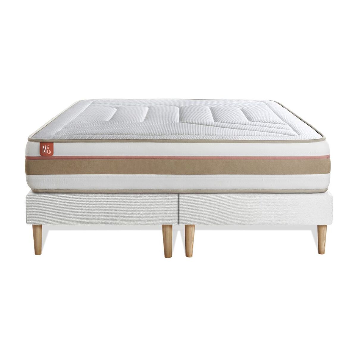 Ensemble Matelas Le Tendre - 28cm - Ressorts ensachés et mémoire de forme - Enveloppant - Sommier Tapissier Blanc