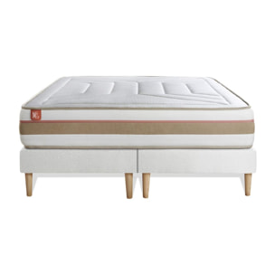 Ensemble Matelas Le Tendre - 28cm - Ressorts ensachés et mémoire de forme - Enveloppant - Sommier Tapissier Blanc