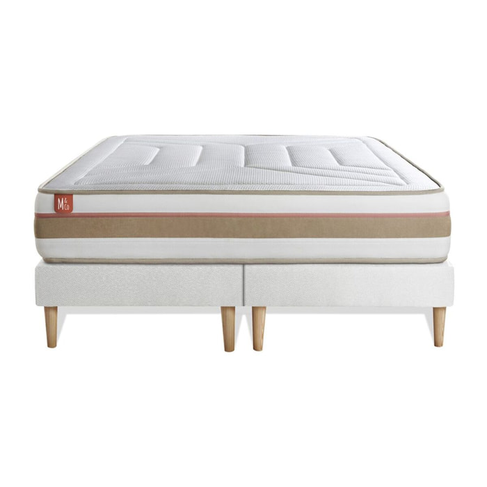 Ensemble Matelas Le Tendre - 28cm - Ressorts ensachés et mémoire de forme - Enveloppant - Sommier Tapissier Blanc
