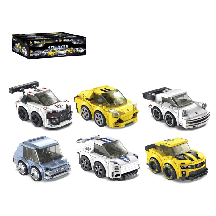 Set 6 uds. Pequeños coches de carreras, 734 piezas.