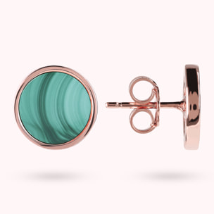 Orecchini a Bottone con Disco Piccolo in Pietra Naturale di Malachite Verde