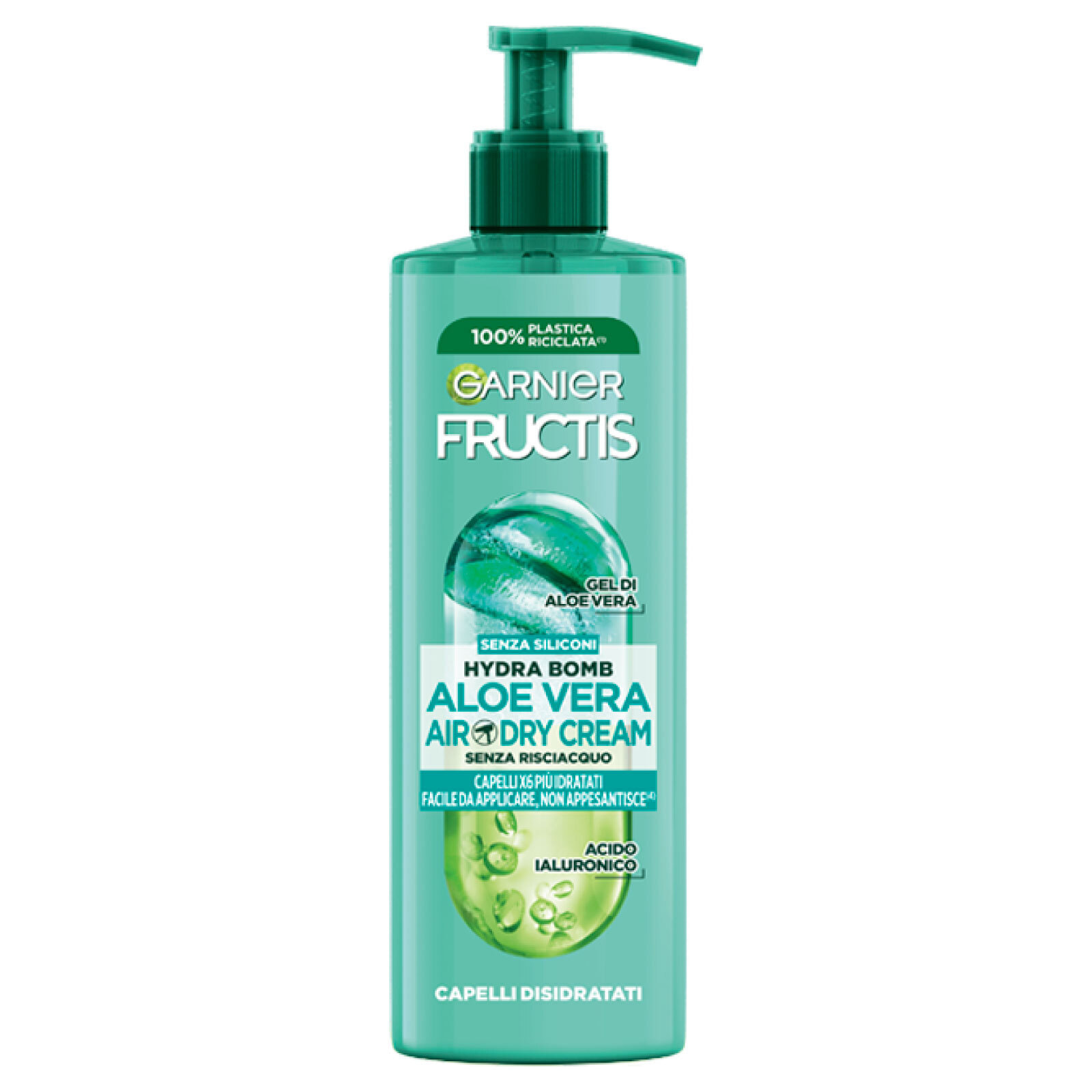 Trattamento Idratante Senza Risciacquo per Capelli Normali Fructis Hydra Bomb Air-Dry Cream con Aloe Vera e Acido Ialuronico - Flacone da 400ml