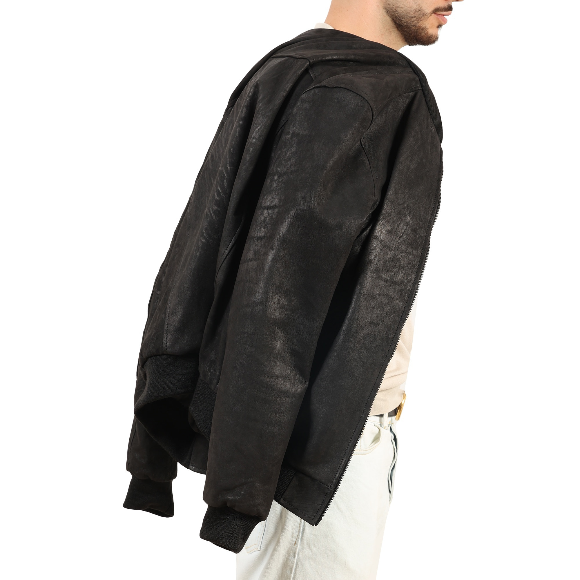 Giubbino in vera pelle di vitello rifinizione dakota Nero-Slim Fit