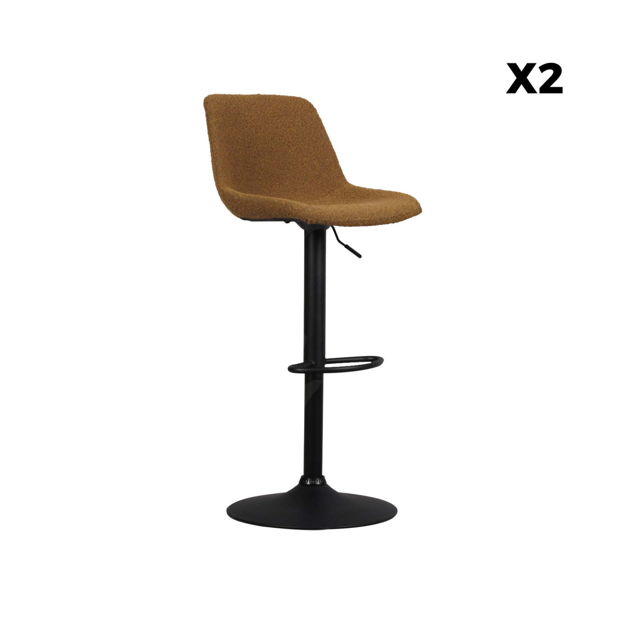 Lot de 2 tabourets de bar réglables - Noah - bouclette texturée moutarde - hauteur réglable 60.5/81.5cm . repose-pieds