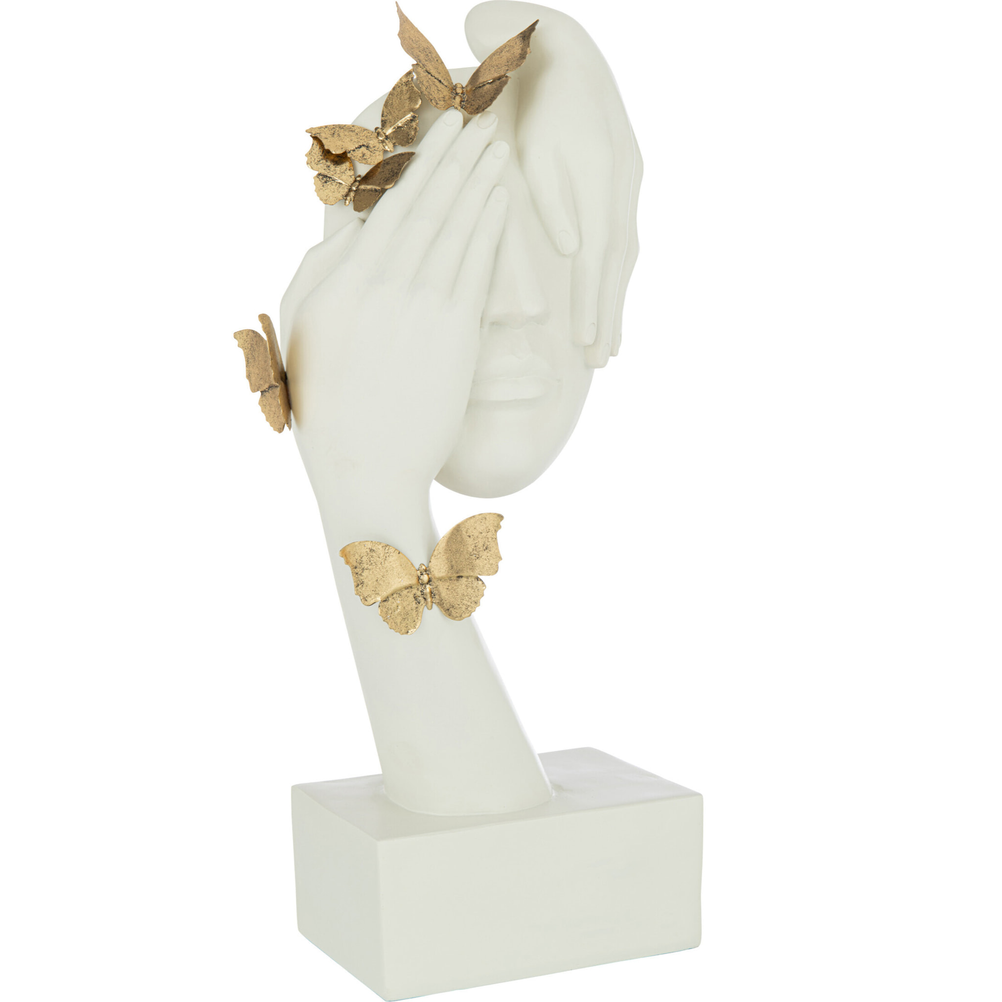 J-Line décoration Visage Papillons Socle - polyrésine - blanc/or