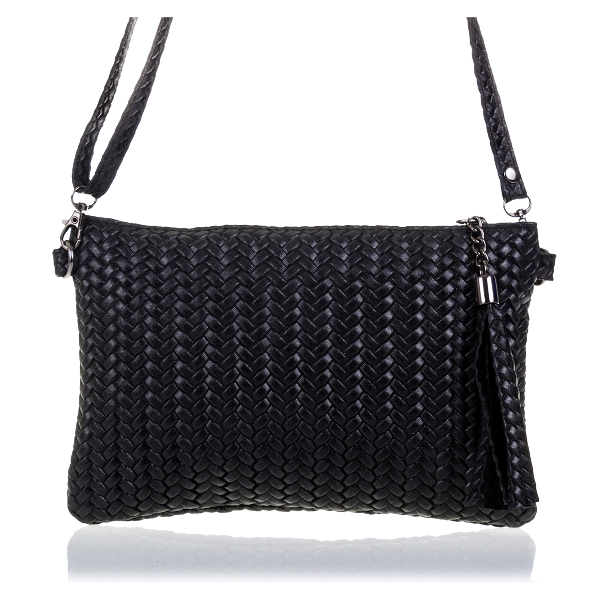 FIRENZE ARTEGIANI Borsa a Spalla da Donna Oleggio. Vera Pelle Scamosciata Incisa Spina di Pesce Made in Italy 23x4x15 Cm. Colore nero