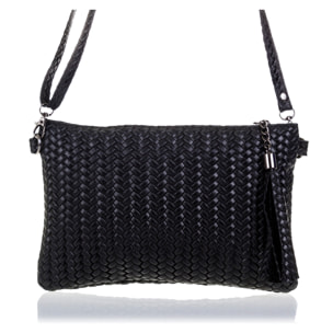 FIRENZE ARTEGIANI Borsa a Spalla da Donna Oleggio. Vera Pelle Scamosciata Incisa Spina di Pesce Made in Italy 23x4x15 Cm. Colore nero
